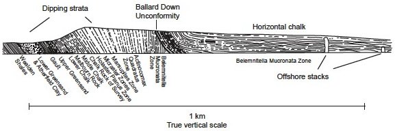 The Ballard Down Unconformity from the east (after Arkell 1947).