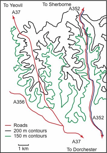 Simplified contour map of mid-basin dry valleys