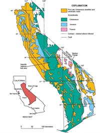Generalized geology of the Sierra Nevada and adjacent areas