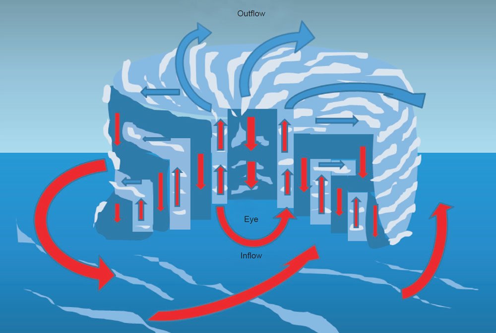 Circulation in and around a hurricane or tropical cyclone