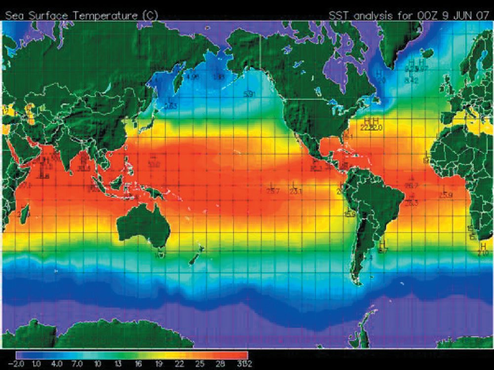 Sea-surface temperature over entire globe